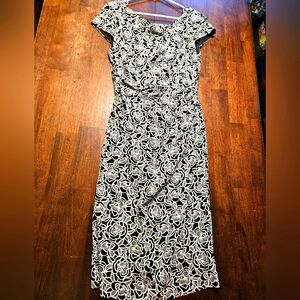 Adrianna Papell Black and White Rose Midi Dress